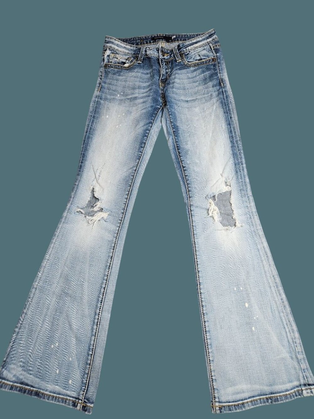 Vigoss Distressed Slightly Flare Patch Pockets Jeans Women Size 3